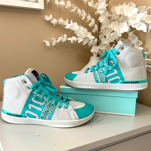 Reebok CrossFit Lite TR 010 HighTop Weight Training Shoes White/Turq Size 8 - Picture 15 of 17